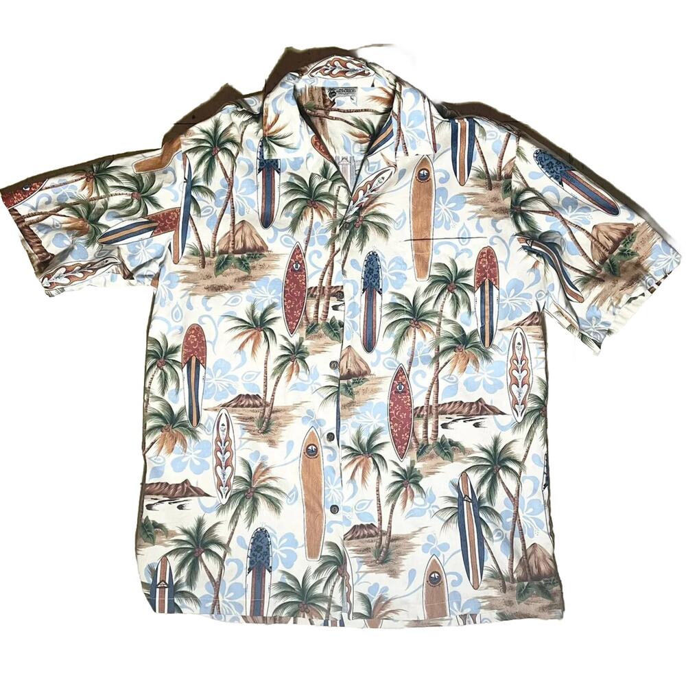 Aloha Republic Mens XL Short Sleeve Hawaiian Button Down Shirt USA Surfboards